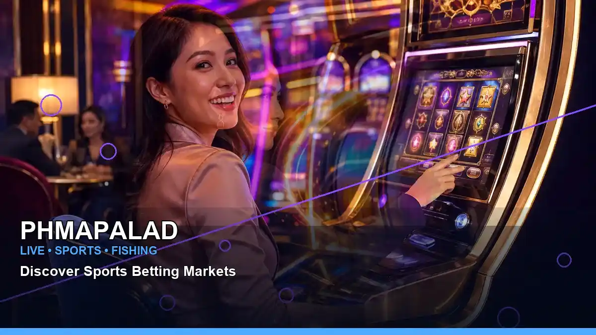 PHMAPALAD burst free spins slot games featuring an adult Filipina casino host in a layered collage layout